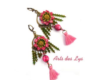 Earrings * flower delight * Swarovski crystals in Crystal, Pompom in cotton, cold porcelain