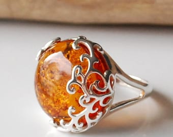 Cognac Bernstein Ring, Natürlicher Baltischer Bernstein Ring, Bernstein Und Sterling Silber Ring, Schöner Bernsteinring, Naturbernstein Schmuck, Bernstein Geschenk