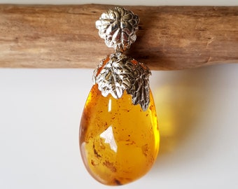 Golden Cloudy Baltic Amber Pendant, Gold Amber And Sterling Silver Pendant With Fog, Genuine Amber Jewelry, Baltic Amber Drop