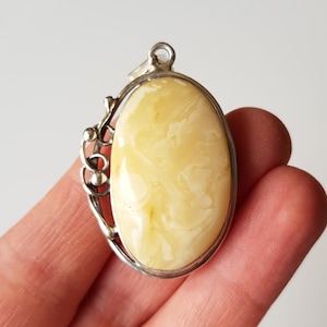 White Baltic Amber Drop Pendant, Natural Amber Pendant, White Amber, Milky Amber Sterling Silver Pendant, Amber Jewelry With Silver