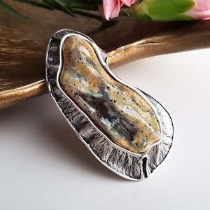 Very rare amber color, Unique Baltic amber pendant, Amber and silver pendant, Amber pendant with blue hints, Large amber stone pendant
