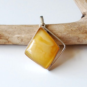 Natural Baltic Amber Pendant, Amber And Sterling Silver 925 Pendant, Yellow Amber Jewelry For Her, Milky Amber Pendant, Untreated Amber