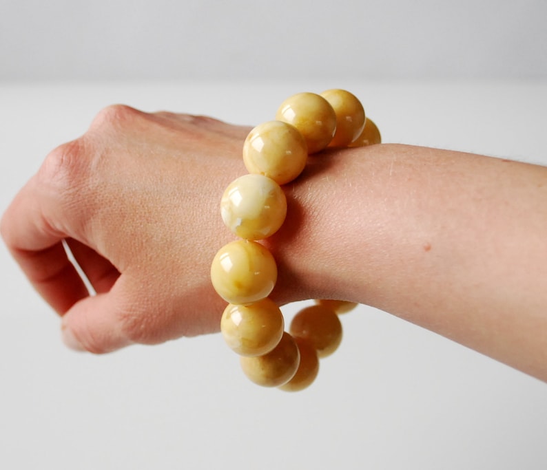 White-Yellow Amber Beads 18 mm Genuine Baltic Amber Bracelet Marble Amber Beaded Bracelet Huge Amber Beads Unisex Amber Jewelry