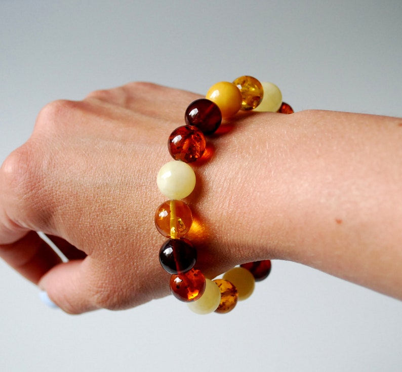 Multicolored amber bracelet Amber beaded bracelet 11,8 mm amber beads Multicolor genuine Baltic amber bracelet Women amber jewelry