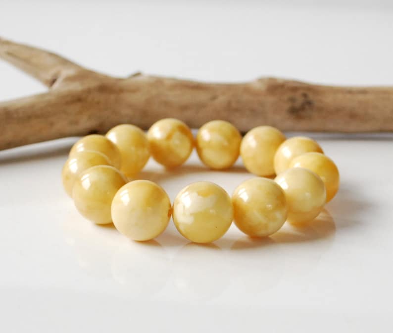 White-Yellow Amber Beads 18 mm Genuine Baltic Amber Bracelet Marble Amber Beaded Bracelet Huge Amber Beads Unisex Amber Jewelry