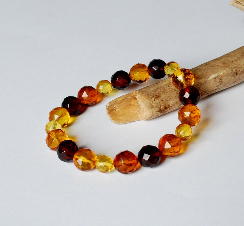 Faceted amber beads Natural amber beaded bracelet Multicolor faceted Baltic amber bracelet Amber bangle Amber jewelry Amber bracelet