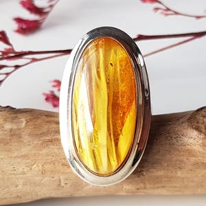 Large, natural Baltic Amber Ring, Unique amber color, Amber and sterling silver adjustable ring, Baltic amber jewelry, Statement ring