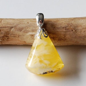 Beautiful Amber Pendant, Semi-Transparent, White-Yellow Natural Baltic Amber Pendant, Amber And Sterling Silver Pendant, Drop Amber Jewelry