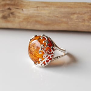 Cognac Amber Ring, Natural Baltic Amber Ring, Amber And Sterling Silver Ring, Beautiful Amber Ring, Natural Amber Jewellery, Amber Gift
