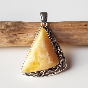 Untreated Baltic Amber Pendant, White-Yellow Amber Pendant, Natural Amber Jewelry, Baltic Amber And Sterling Silver Pendant