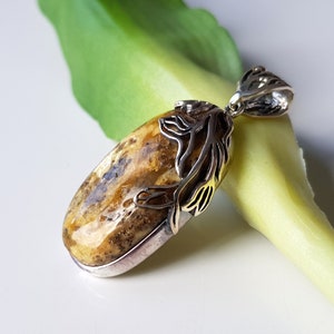 Natural Raw Baltic amber pendant, Brown amber and sterling silver drop pendant, Genuine amber pendant, Baltic amber jewellery, Amber drop