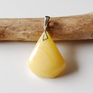 Yellow Baltic Amber Pendant, Natural Amber Drop Pendant, Egg Yolk Amber Pendant, Amber And Sterling Silver Pendant, Baltic Amber Jewelry