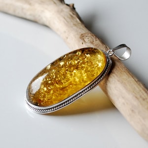 24,5g Natural Baltic amber pendant, Green amber and sterling silver pendant, Genuine Baltic amber jewelry, Amber gift, Bernstein Anhänger