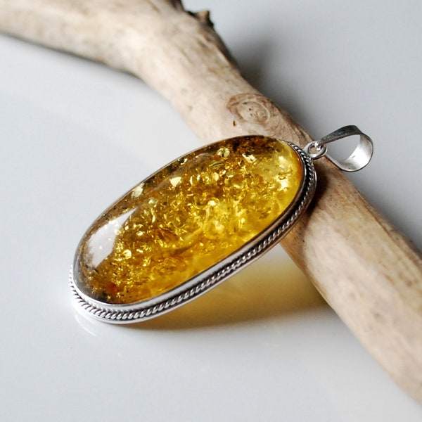 24,5g Natural Baltic amber pendant, Green amber and sterling silver pendant, Genuine Baltic amber jewelry, Amber gift, Bernstein Anhänger