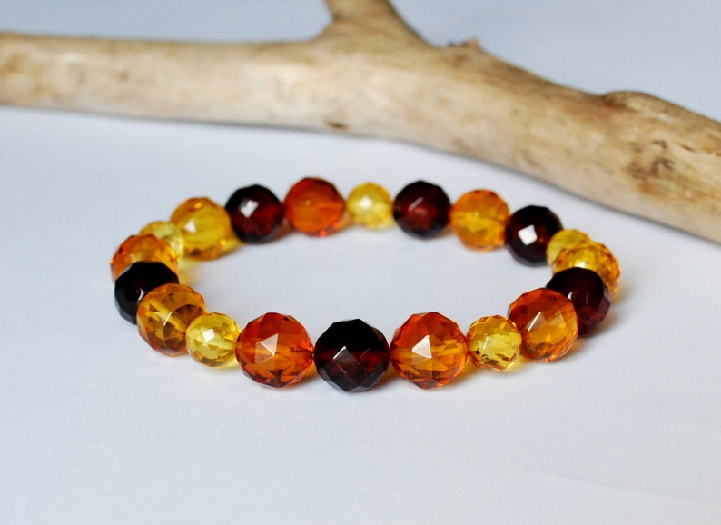 Faceted amber beads Natural amber beaded bracelet Multicolor faceted Baltic amber bracelet Amber bangle Amber jewelry Amber bracelet