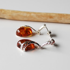 Fiery Baltic Amber Drop Earrings, Celtic Style Amber Earrings, Amber And Silver Dangle Earrings, Golden Amber Earrings, Gemstone Earrings