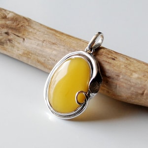Egg Yolk Baltic Amber Pendant, Untreated Yellow Amber Pendant, Pendant With Butterscotch Amber, Amber And Sterling Silver Oval Pendant