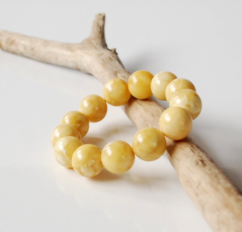 White-Yellow Amber Beads 18 mm Genuine Baltic Amber Bracelet Marble Amber Beaded Bracelet Huge Amber Beads Unisex Amber Jewelry