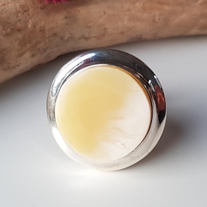 Round, Baltic amber ring in white-yellow color, Untreated amber ring, White and yellow amber and silver ring, Natural amber jewelry