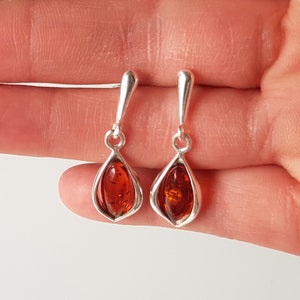 Golden Baltic Amber Drop Earrings, Amber Dangle Earrings, Cognac Amber Modern Earrings, Amber And Sterling Silver Earrings, Amber Gift