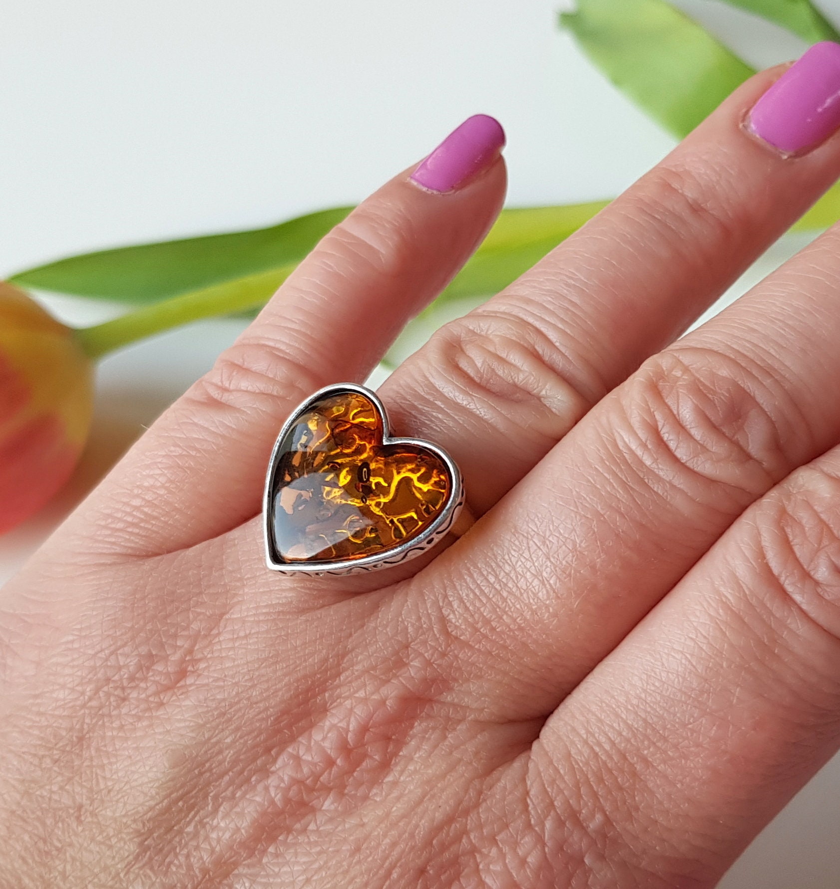 Amber heart shaped engagement ring sale
