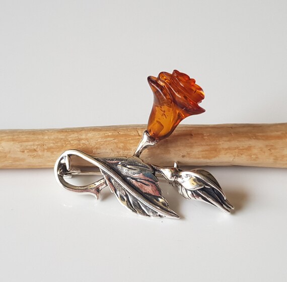 Natural Baltic Amber Brooch Amber Rose 