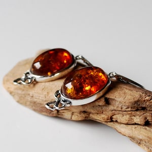 Cognac Amber Dangle Earrings, Huge Amber Earrings, Amber Modern Earrings, Amber And Sterling Silver Earrings, Brown Amber Jewelry