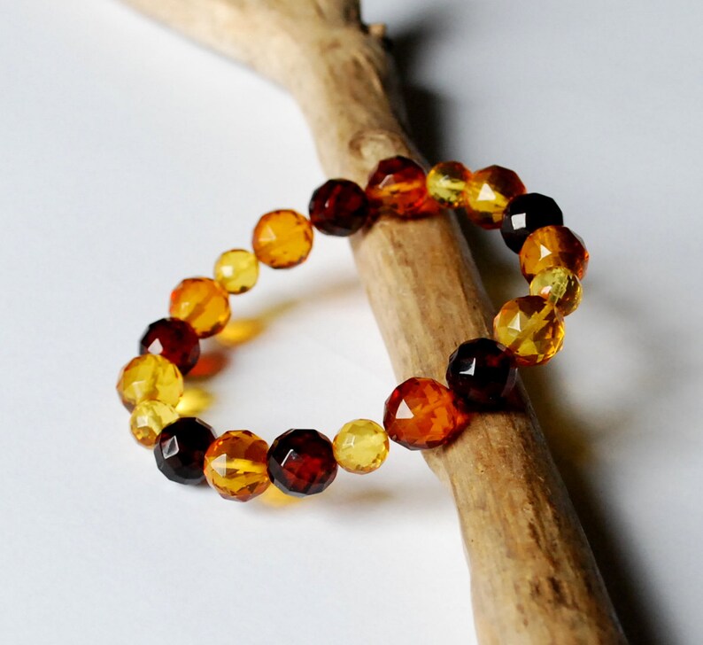 Faceted amber beads Natural amber beaded bracelet Multicolor faceted Baltic amber bracelet Amber bangle Amber jewelry Amber bracelet