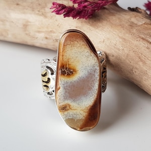 Rare amber color ring, Baltic amber and sterling silver ring, Milky-toffi amber ring, Amber adjustable ring, Amber jewelry, Solid amber ring