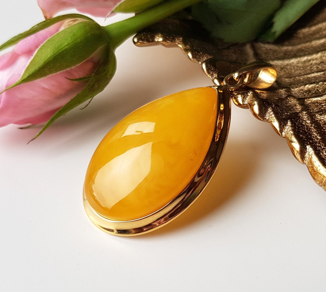 Pendentif En Argent Sterling Avec Ambre Beurre/butterscotch (jaune Doré) - Œuf De Yolk