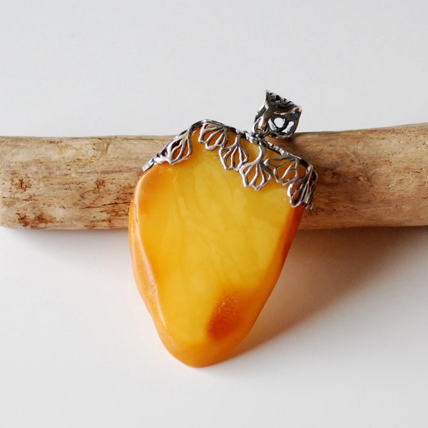 Honey Baltic amber pendant, Old amber and sterling silver pendant, Natural raw amber pendant, Toffi amber pendant, Bernstein Anhänger