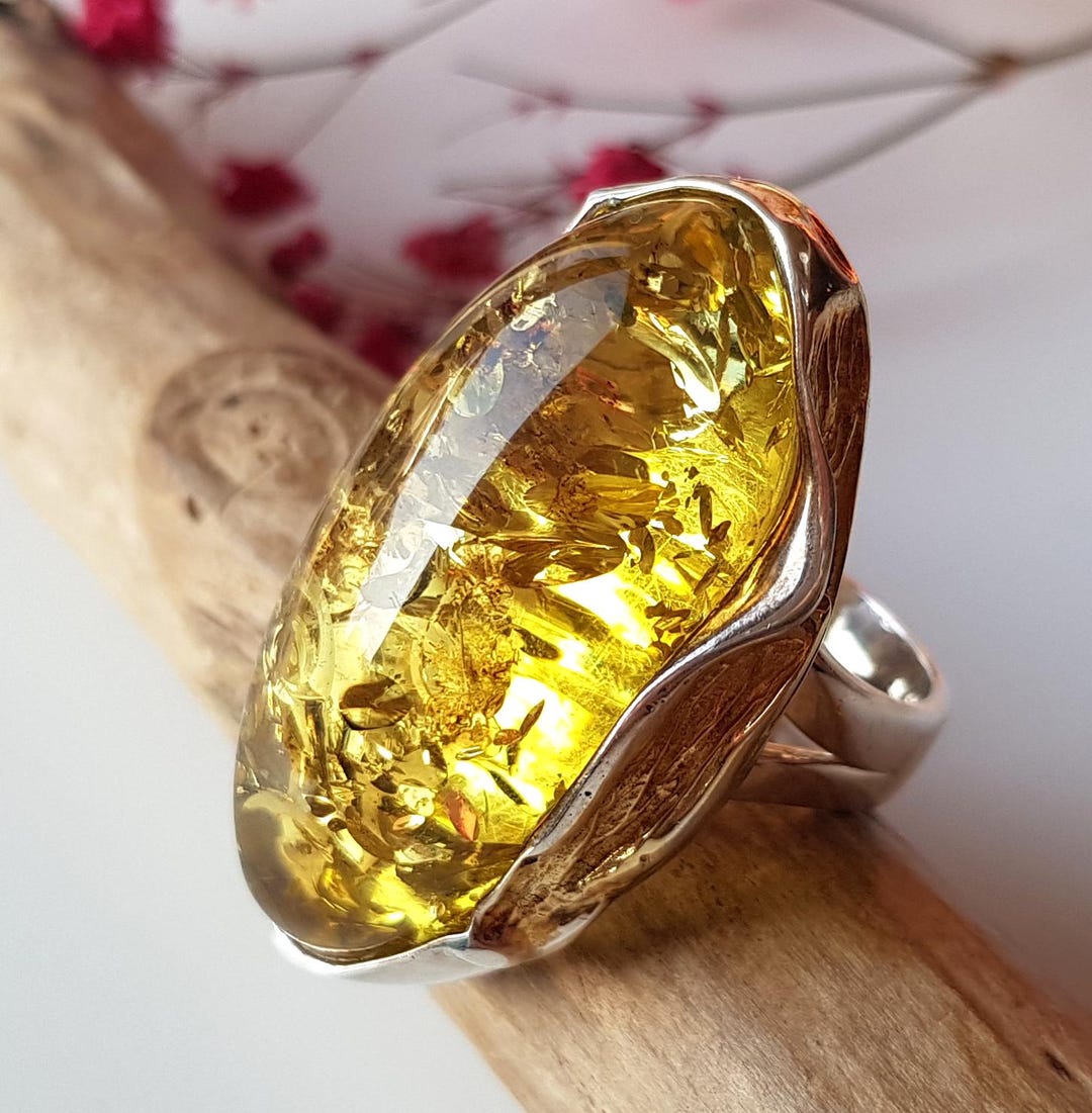 Stunning, Golden Baltic Amber Ring, Large, Natural Amber, Sterling ...