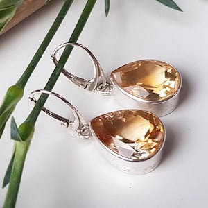Faceted citrine earrings, Natural citrine earrings, November Birthstone earrings, Citrine jewelry, Citrine and sterling silver earrings