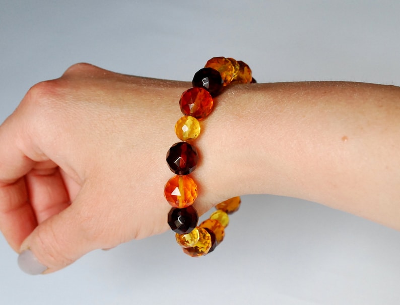 Faceted amber beads Natural amber beaded bracelet Multicolor faceted Baltic amber bracelet Amber bangle Amber jewelry Amber bracelet