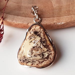 Unusual and rare amber color pendant, Natural Baltic amber pendant in unique color, Amber and silver pendant, Pendant with genuine amber
