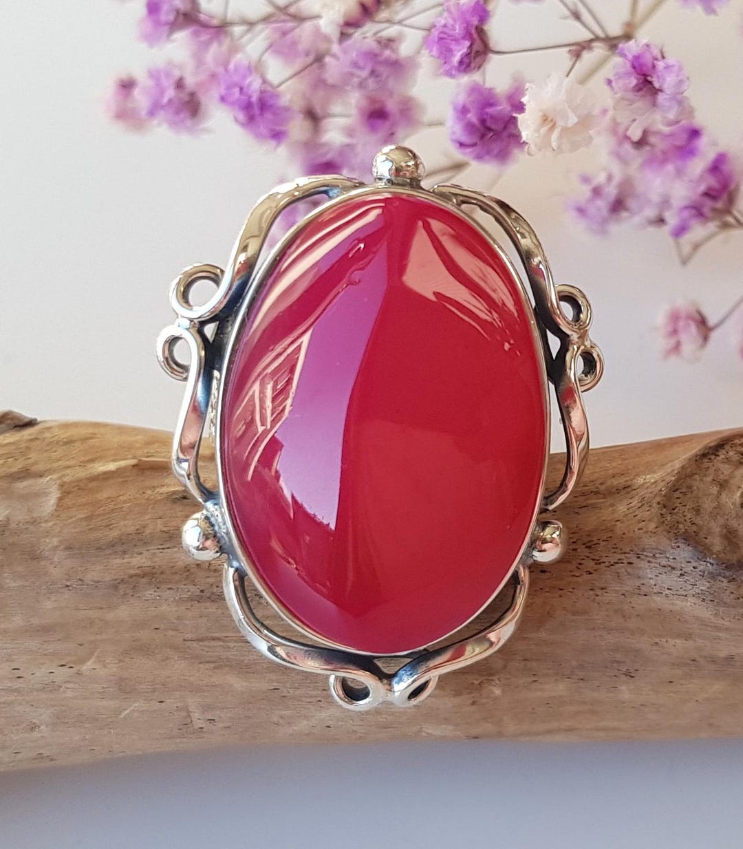Stunning, Raspberry Pink Amber Ring, Huge Baltic Amber and Sterling ...