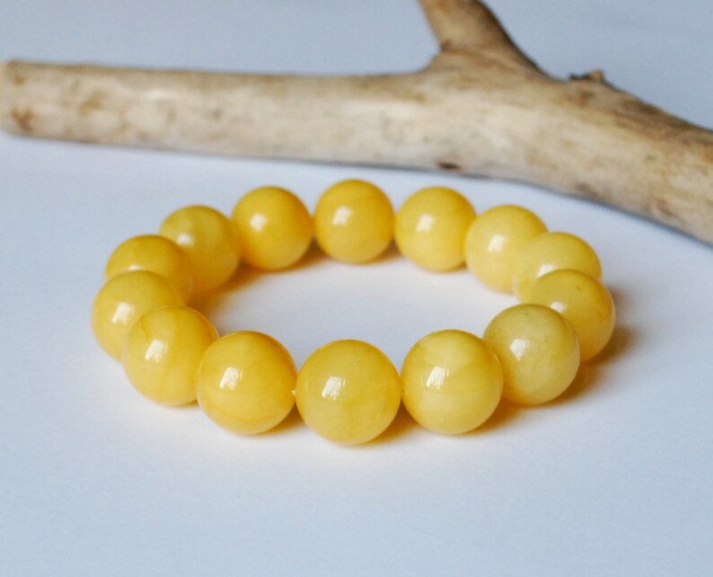 Egg Yolk Amber Beads Unisex Amber Jewelry Amber Beaded Bracelet Organic Bracelet 15,5 mm Yellow Baltic Amber Beaded Bracelet Amber Gift