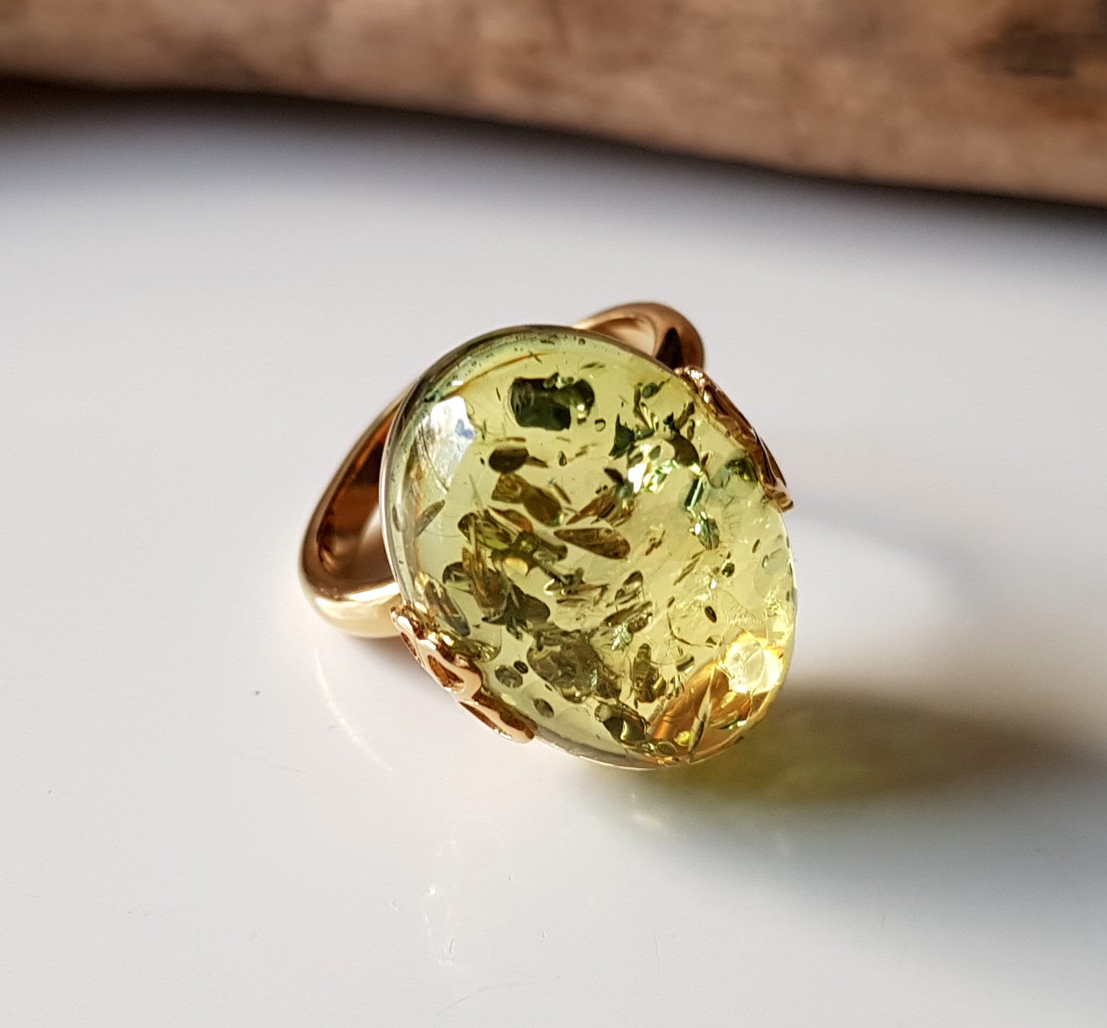 Bague En Argent 925 Avec Ambre Vert De La Baltique - Taille Au Choix, Neuf Avec Étiquettes