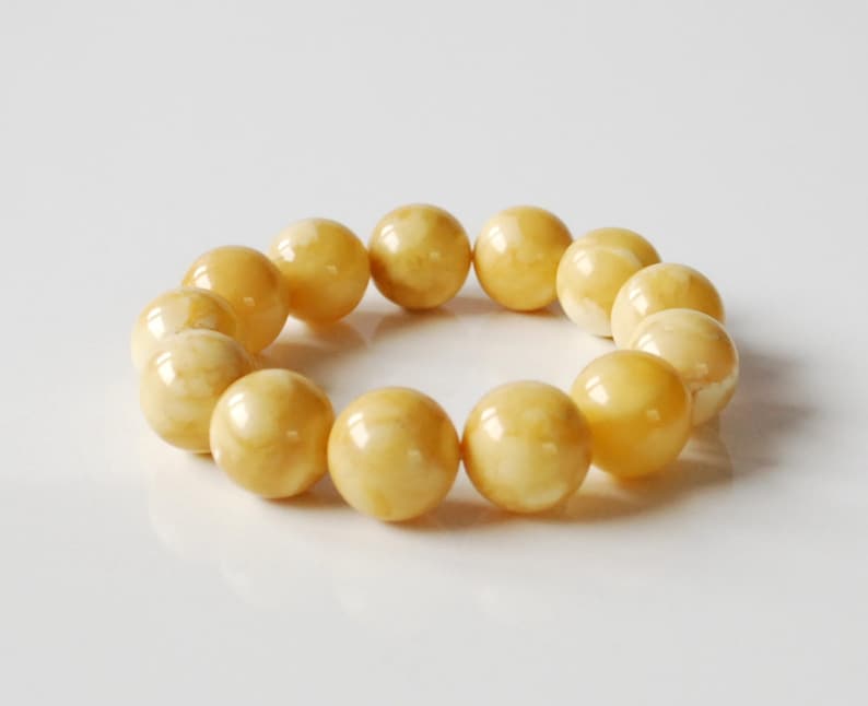 White-Yellow Amber Beads 18 mm Genuine Baltic Amber Bracelet Marble Amber Beaded Bracelet Huge Amber Beads Unisex Amber Jewelry