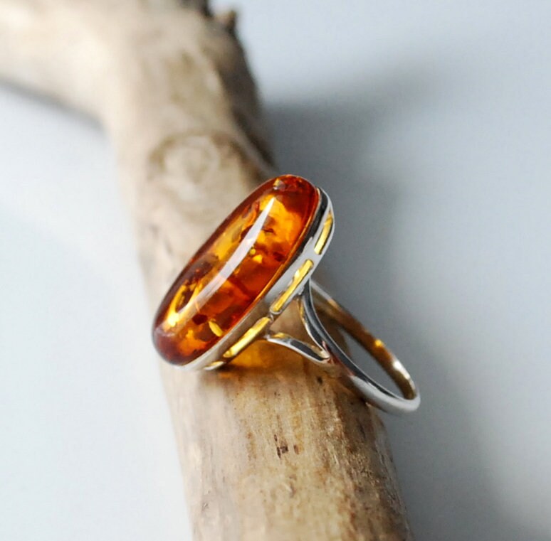 Buy Simple Baltic Amber Ring, Cognac Amber Ring, Amber and