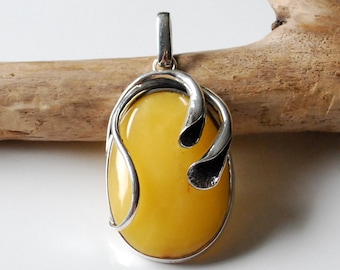 Butterscotch Baltic Amber Pendant, 100% Natural Yellow Amber Pendant, Pendant With Yellow Amber, Amber And Sterling Silver Pendant