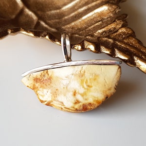 Raw Baltic amber pendant, Creamy butterscotch untreated amber pendant, Amber sterling silver pendant, Pendant with authentic Baltic amber