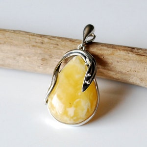White-Yellow Amber Pendant, Natural Baltic Amber Pendant,  Beautiful Amber Pendant, Amber And Sterling Silver Pendant, Amber Jewelry