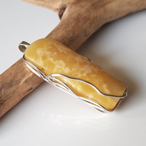 Unique, Butterscotch Baltic Amber Drop Pendant, Untreated Amber Pendant, Large Amber Drop Pendant, Yellow Amber And Sterling Silver Pendant