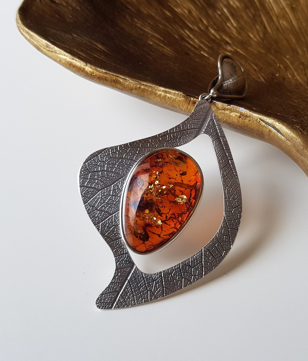 Pendentif Ovale En Argent 925 Avec Ambre De La Baltique - Bijou Fantaisie Pour Femme - Modèle PEAG15A