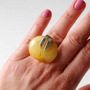 Natural Modern Baltic Amber Ring, Untreated, Yellow Amber Ring, Amber And Sterling Silver Ring, Baltic Amber Jewelry, Amber Gift For Woman