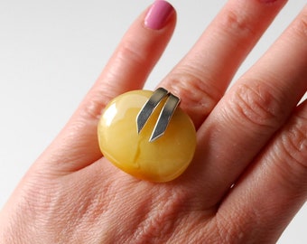 Anillo de ámbar báltico natural moderno, sin tratar, anillo de ámbar amarillo, anillo de ámbar y plata esterlina, joyería de ámbar báltico, regalo de ámbar para mujer