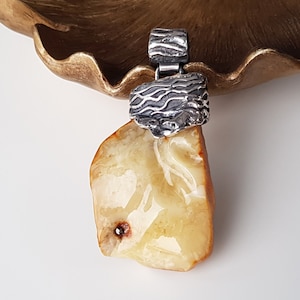 Huge Baltic Amber Pendant, Massive, Yellow Amber Pendant, Amber And Sterling Silver Pendant, Raw Amber Pendant, Amber Jewelry