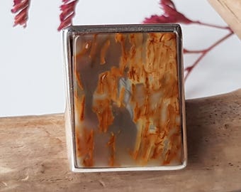 Rectangular Baltic amber ring in unique color, Untreated amber and sterling silver 925 adjustable ring