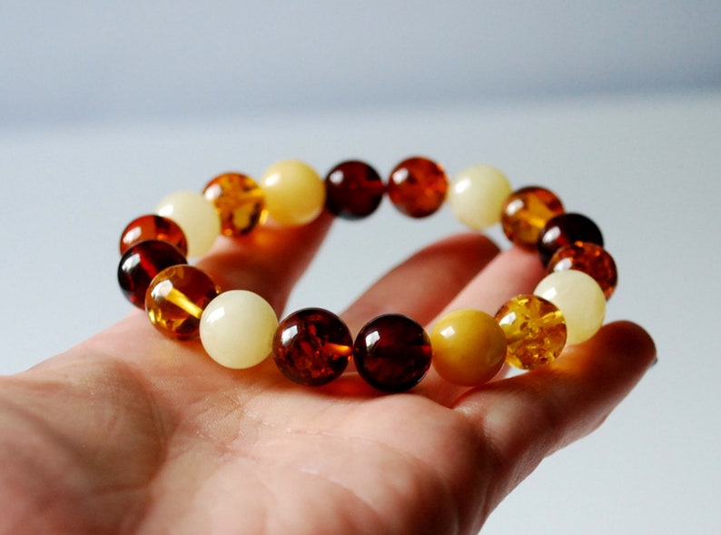 Multicolored amber bracelet Amber beaded bracelet 11,8 mm amber beads Multicolor genuine Baltic amber bracelet Women amber jewelry